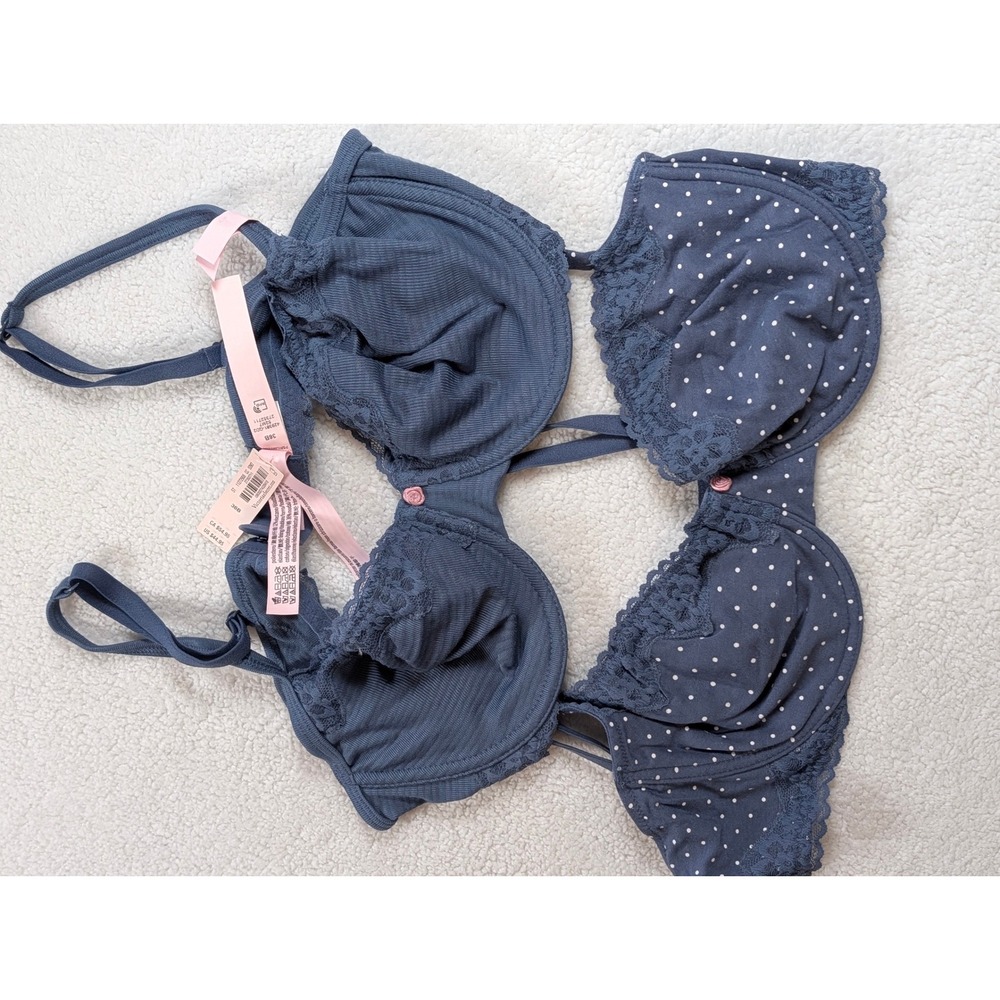 Victorias Secret Navy Polka Dot Unlined Underwire Lace Bra 36B NWT Bundle 2